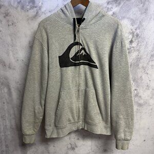 Vintage Y2K Quiksilver Hoodie Sweatshirt Mens L Embroidered Fleece Lined Skate